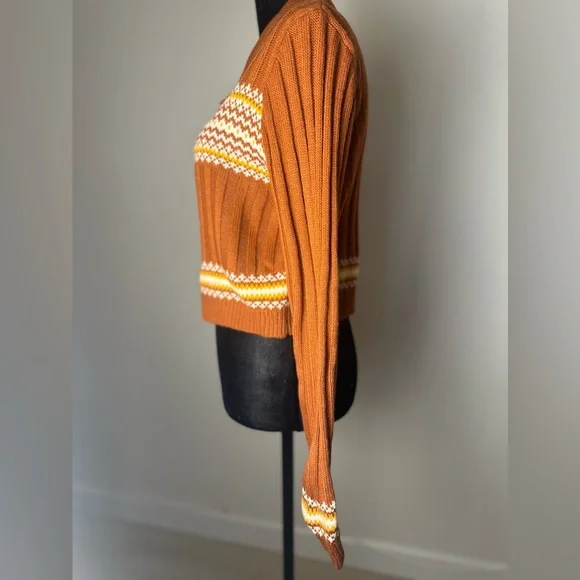 CIDER Retro Button Up Cropped Geometric Polo Knit Top Women’s Size Large - Picture 5 of 12